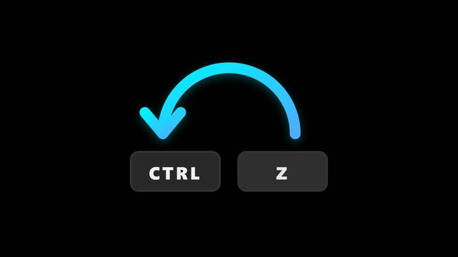 Keyboard Shortcut Ctrl Z Animation with Blue Undo Arrow Icon, Seamless Loop Software Action Motion Graphics Element, Digital Graphic Design Interface Layout