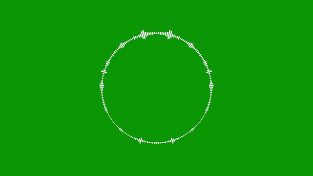 White radial audio equalizer bars pulsing rhythmically on a green screen background, circular sound wave visualizer for music production and podcast overlays, rendered in Apple ProRes 4K.