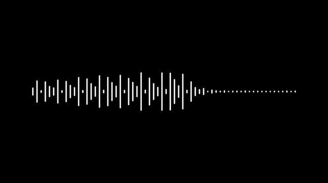 Dynamic white audio visualizer on black background, music sound wave animation, digital frequency spectrum, futuristic waveform oscillation, abstract equalizer lines 4k