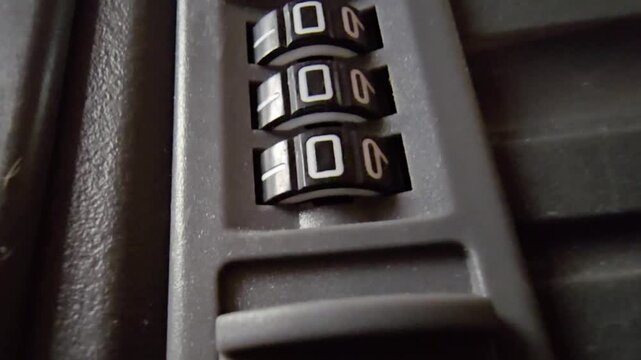 Close-up shot showing the rotating numbers of a mechanical combination lock or secure vault mechanism being changed.