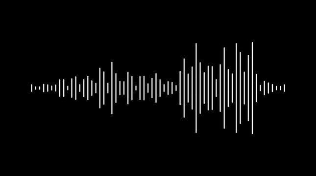 White audio waveform animation on black background, futuristic sound spectrum visualizer, digital music frequency waves, equalizer lines oscillation, abstract audio visualization 4k