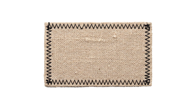 Rectangular Woven Burlap Placemat With Zigzag Stitch Border.