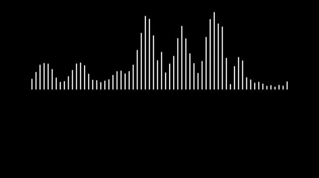 White audio spectrum animation on black background, futuristic music waveform visualizer, digital sound frequency waves, abstract equalizer lines, dynamic audio oscillation 4k
