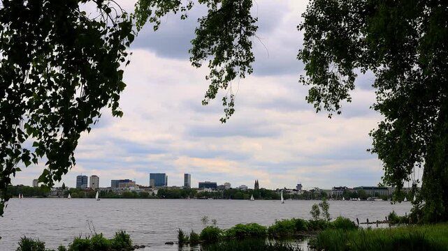 the aussennalster lake in hamburg 4k video