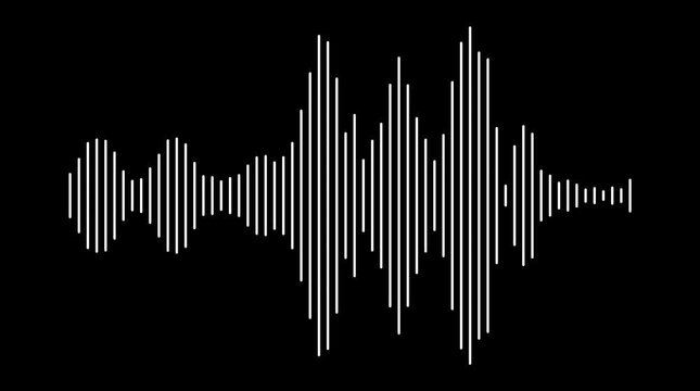 Abstract white audio wave animation on black background, digital sound frequency spectrum visualizer, music equalizer lines, futuristic waveform oscillation, 4k