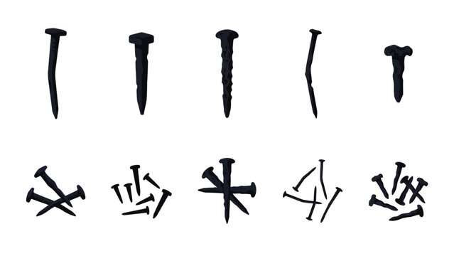 Various black and white ancient nails vector set ideal for historical or construction themed projects