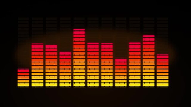 Vibrant digital audio equalizer bars pulsating in rhythmic motion within this dynamic glowing music visualization interface video clip animation display