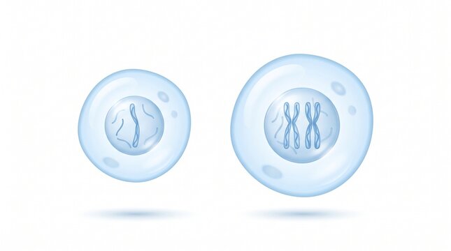 Haploid versus diploid cell comparison 3D illustration