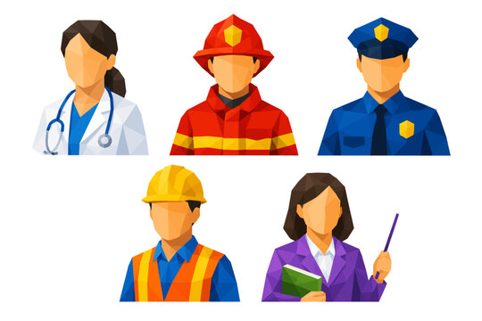 Flat Geometric Profession Avatars Set
