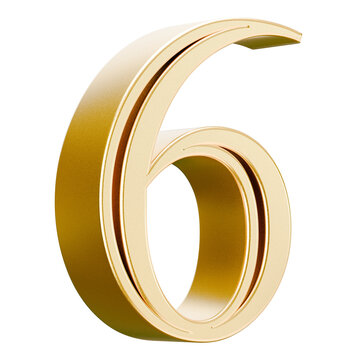 Large metallic gold number 6 sign