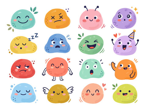 Cute colorful blob emojis with different emotions
