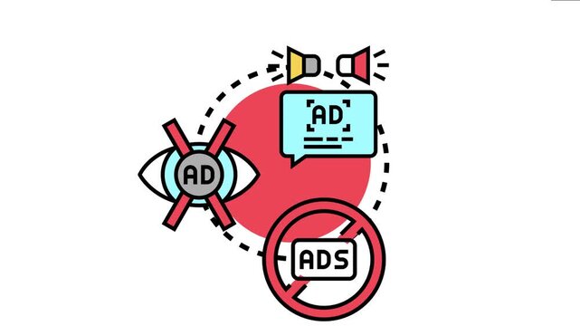 Ad blocking program concept featuring icons representing the prevention of unwanted ads, ensuring a cleaner and more focused digital experience for users
