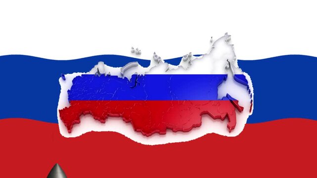Three dimensional map of russia centered on the national flag background