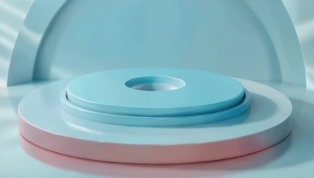 Elegant 3D mockup 4K looping backdrop featuring a minimalist circular podium bathed in soft ambient light with realistic soft shadows designed specifically for elegant product display overlays