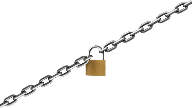 Metal Chain with Padlock on Transparent Background PNG