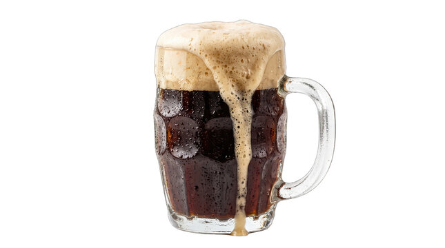Dark Beer Mug Overflowing with Foam PNG Isolated on a transparent background