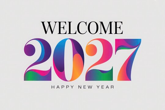 Vibrant colorful typography celebrating the year 2027 with a festive new year greeting numbers celebration