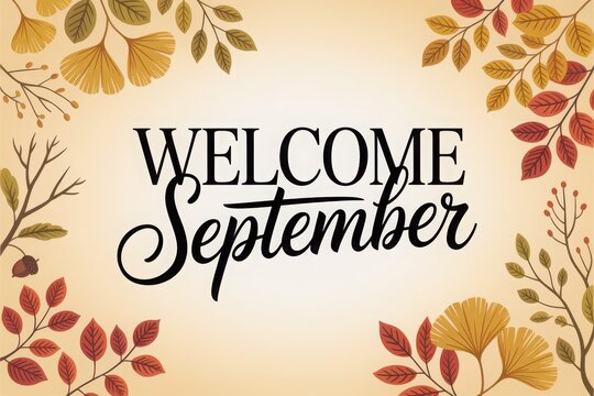 Warm welcome to september with floral and golden text floral golden text autumn leaves yellow flowers