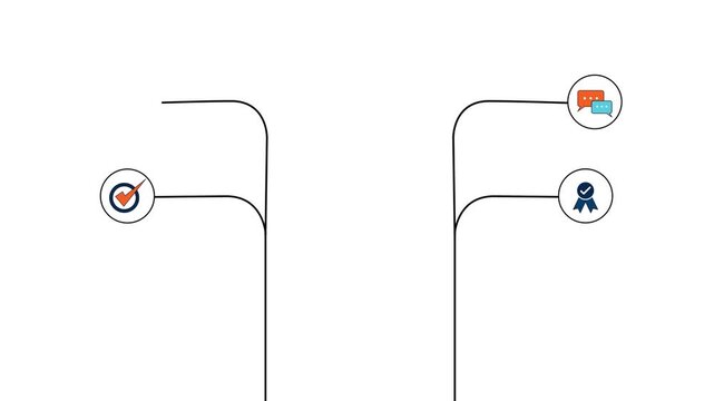 Minimalist line art business infographic animation showing growing checkmark ribbon and dollar icons for professional corporate presentation project motion clips