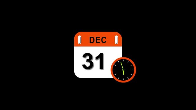 4K calendar 31 December 2026 animation. clock and black background clean and stunning 4k animation.