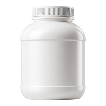 Sport nutrition like whey protein casein, bcaa, creatine white plastic jar isolated