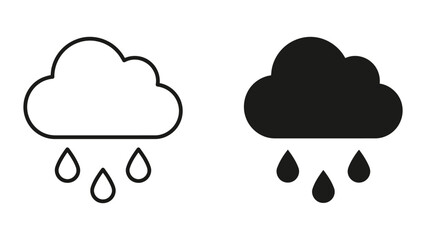 Obraz premium Rain cloud icon with raindrops outline and solid fill for weather representation