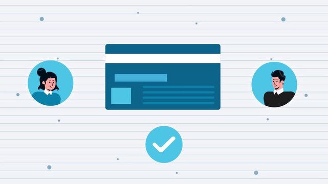 Digital payment card transaction showing successful validation with animated motion graphics for banking services within a smooth looping online video