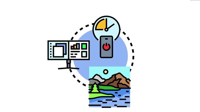 Illustrating the integration of digital information, temporal elements, and natural landscapes into a cohesive conceptual framework, achieving a comprehensive perception