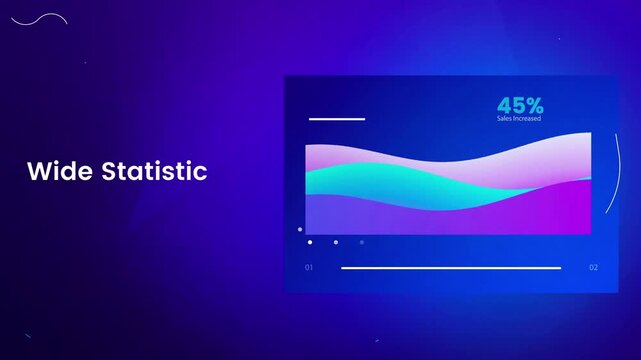 Animated wide statistic data visualization displaying moving wave graphs and percentages for corporate business presentations in this motion digital video