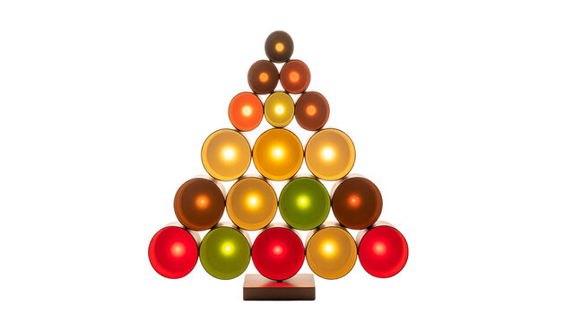 a Christmas tree made with illuminated circles, isolated on transparent background