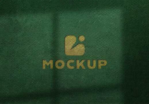 Gold Embroidery Logo Mockup on Green Fabric