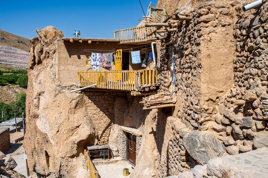 Traditional Cave Dwellings with Wooden Balconies in Kandovan Village, Iran