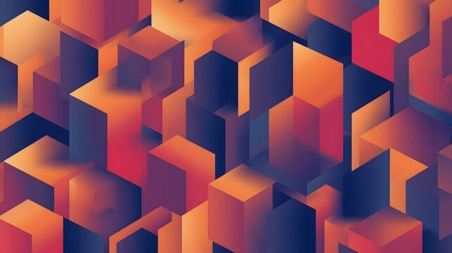 Isometric Cubes Gradient: Abstract isometric cubes arranged in a mesmerizing pattern with a warm orange to cool blue gradient, creating a futuristic and modern visual.
