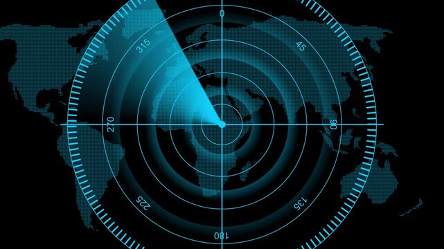 Futuristic circle scan radar icon animation. Radar screen showing scan results, multiple targets detected, Abstract radar screen digital interface. Aircraft signal and guidance hud icon radar 