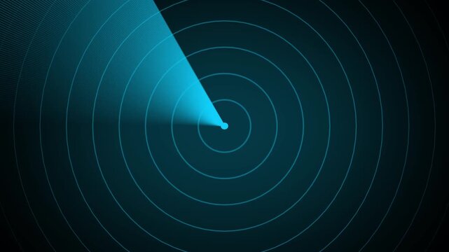 Futuristic digital radar interface data detection and monitoring technology. Blue scanning beam over grid display, Signal transmitted sonar radar .Radar point to detect enemy position. 4k