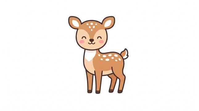 Adorable cartoon baby deer character featuring large expressive eyes and cute spotted fur presented in a simple vector art style isolated as a drawing on white background