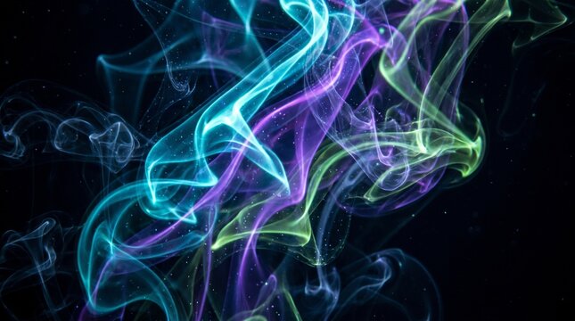 Abstract bioluminescent neon fluid background glowing in dark underwater void