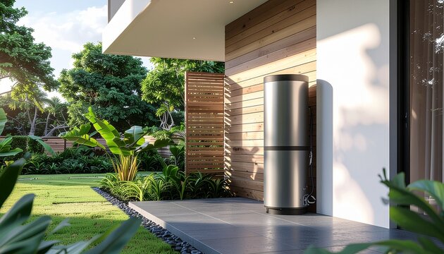 Modern outdoor heat pump for sustainable home energy efficiency