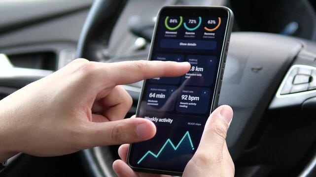  Person reviews daily steps, calories and recovery on a smartphone, highlighting preventive wellness, activity tracking and the growing role of mobile health technology.