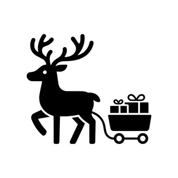 Premium Neo Minimal Reindeer carrying a Christmas gift sack in a clean geometric style. Perfect for holiday delivery themes, Christmas marketing, greeting cards, e-commerce, and scalable SVG icon coll