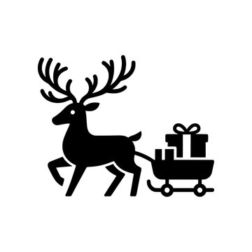 Premium Neo Minimal Reindeer carrying a Christmas gift sack in a clean geometric style. Perfect for holiday delivery themes, Christmas marketing, greeting cards, e-commerce, and scalable SVG icon coll