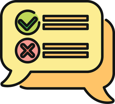 Speech bubble icon displaying options with a green checkmark and red crossmark