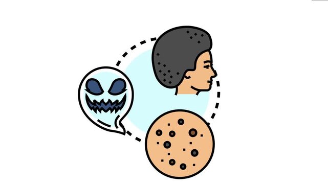 Black silhouette concept different ideas including a person's profile, a spooky ghost, and various moles or spots on skin, linked together