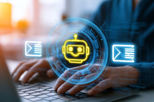 AI Email Automation and Chatbot Interface over Laptop Keyboard