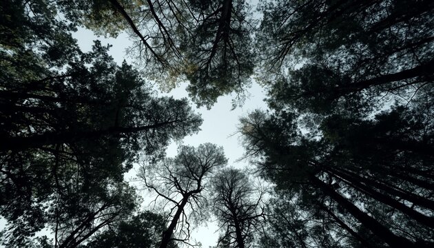 Dark Forest Tree Canopy Silhouette Against Bright Sky