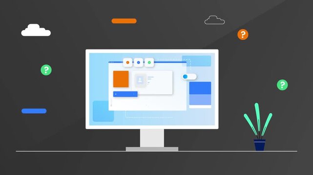 Digital interface design animation showing user software interaction with modern flat graphics on a computer screen for motion stock footage