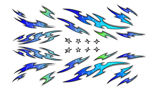Blue and green tribal livery design with stars for drift cars or racing cars