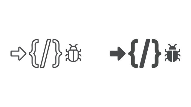 Software development bug fixing coding process icons with software, development