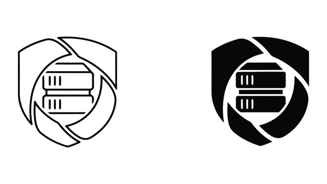 Secure data center shield icon set in line and solid design with security