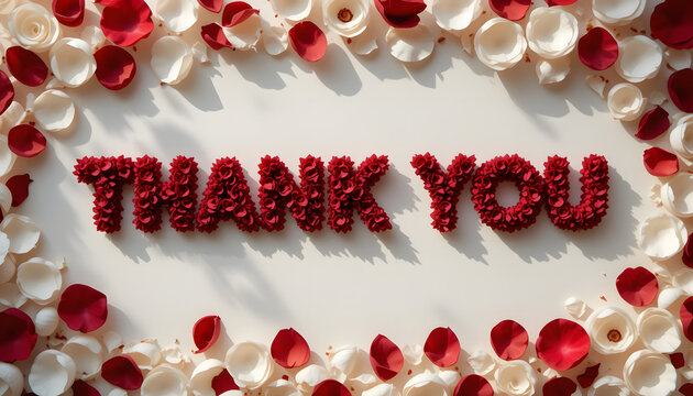 Beautiful Thank You Typography in Red and White Floral Design